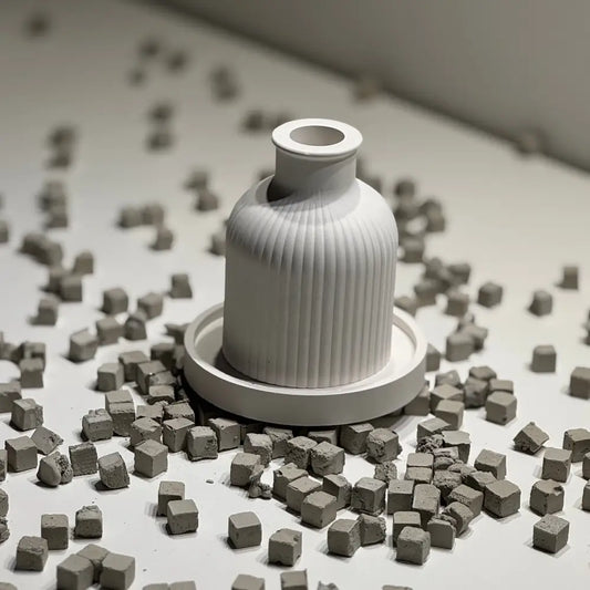 Hand-cast plaster diffuser container with clean lines