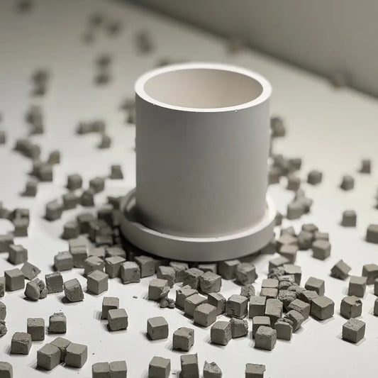 Hand-cast plaster round base styled with vessels